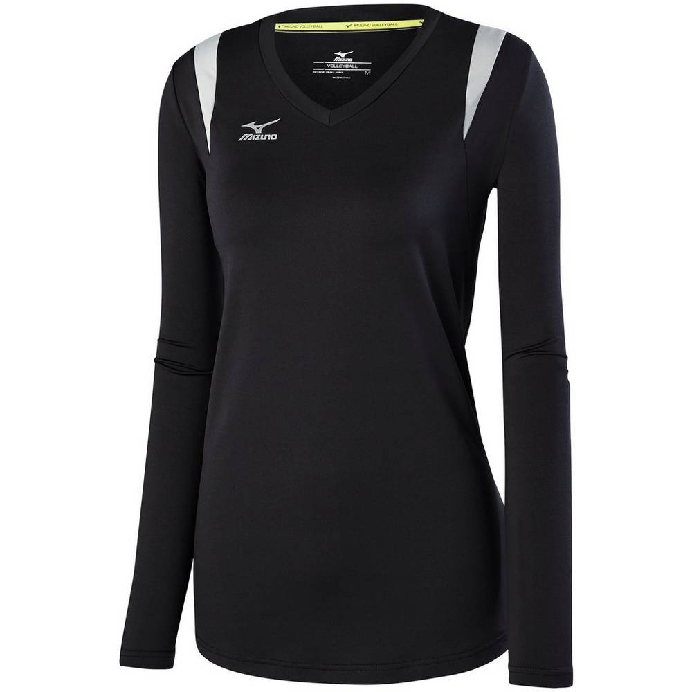 Womens Mizuno Balboa 5.0 Long Sleeve Volleyball Jersey Black/Silver Philippines (NKBWOC759)